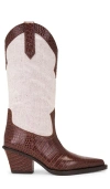 Paris Texas Crocodile-effect Leather And Canvas Rosario Western Boots Wi In Cioccolato Brown Naturale