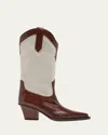 Paris Texas Crocodile-effect Leather And Canvas Rosario Western Boots Wi In Cioccolato-brown Nat
