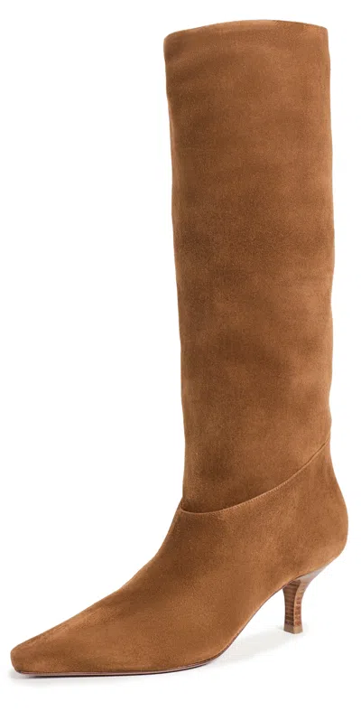 Paris Texas Knee-high Cognac Goat Suede Boots In Brown