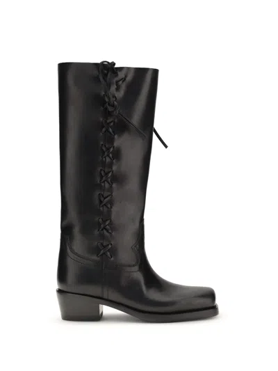 Paris Texas Black Calf Leather Bos Taurus Lace-up Boots In Multi