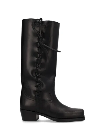 Paris Texas Black Calf Leather Bos Taurus Lace-up Boots In Multi