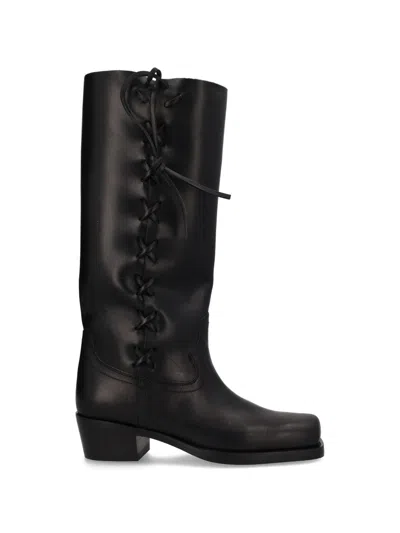 Paris Texas Black Calf Leather Bos Taurus Lace-up Boots In Multi