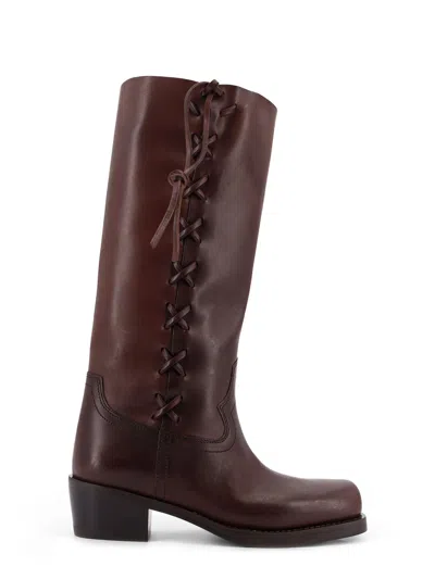 Paris Texas Roxanne Leather Knee High Block Heel Boots In Brown