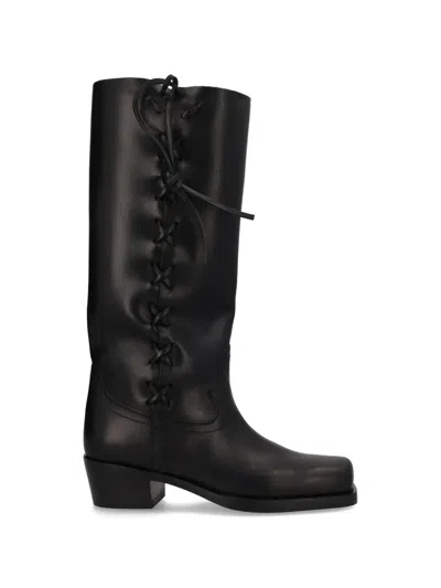Paris Texas Black Calf Leather Bos Taurus Lace-up Boots In Multi