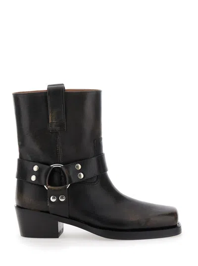 Paris Texas 'roxy' Black Western Style Ankle Boots With Brown Nuances In Leather Woman