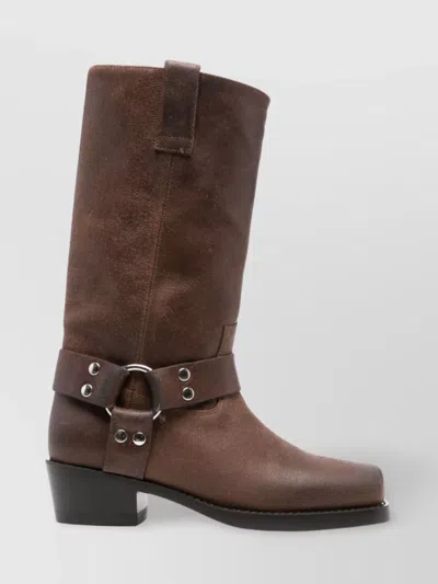 PARIS TEXAS ROXY LEATHER BLOCK HEEL MID-CALF BOOTS