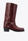 Paris Texas Studded Leather Block Heel Mid-calf Boots In Burgundy