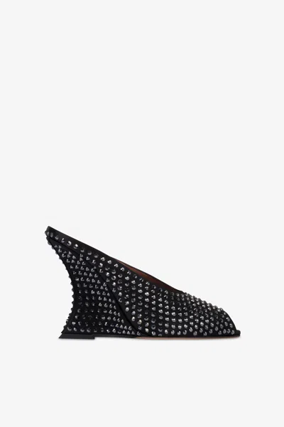 Paris Texas Sabots In Black Satin With Crystals.