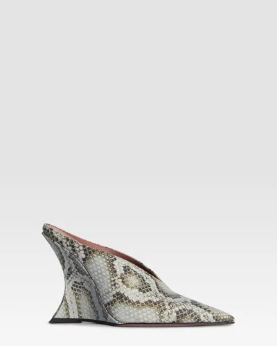 Paris Texas Sabots In Denim-colored Printed Python Leather In Animal Print