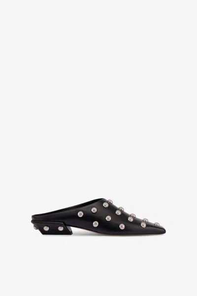 PARIS TEXAS SABOTS IN NICKEL-STUDDED BLACK LEATHER