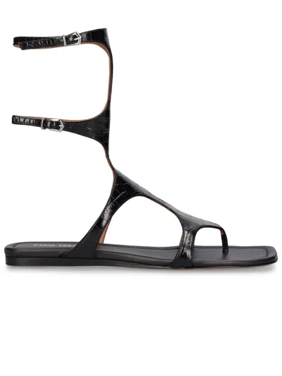 Paris Texas Sandal In Black Croc-embossed Leather