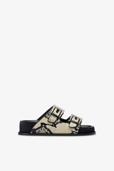Paris Texas Sandals In Natural Python-print Leather