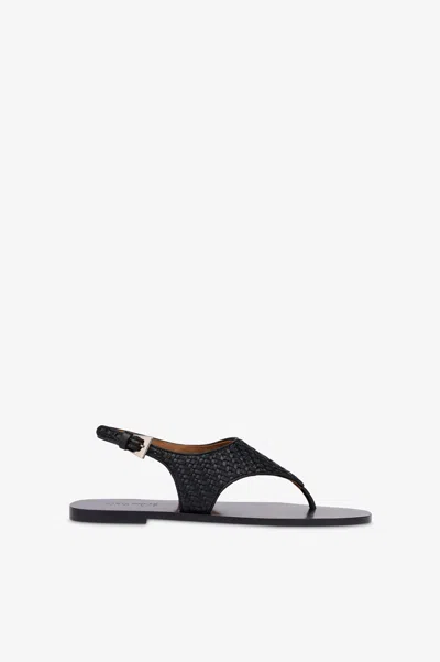 Paris Texas Sandals In Natural Raffia And Black Leather
