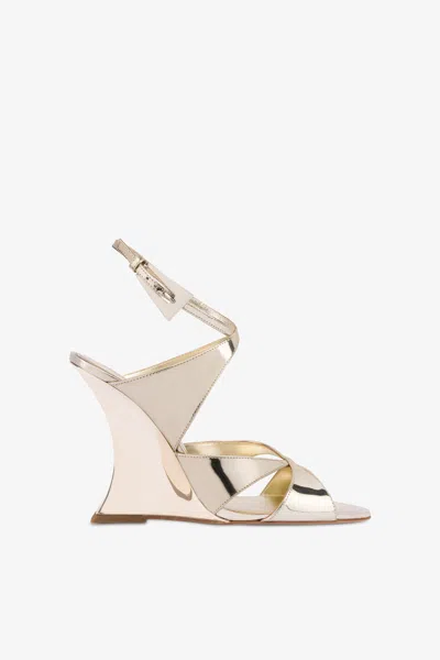 Paris Texas Sandals In Platinum Mirror-effect Leather In Gold
