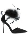 Paris Texas Lidia Satin Sandals With Feather Detail In Multi