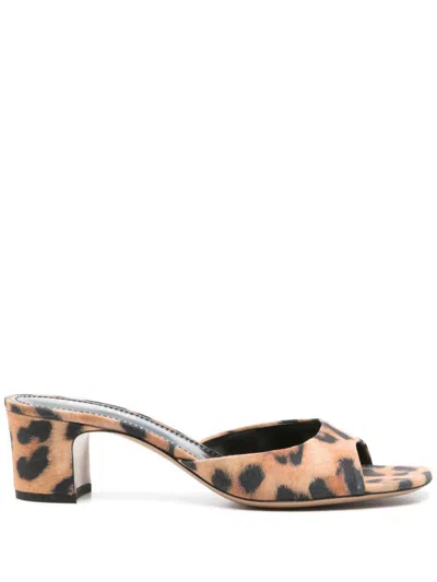 PARIS TEXAS PARIS TEXAS 'LARA' MULES IN LEATHER WITH HEEL AND ANIMALIER PRINT