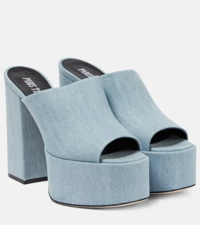 Paris Texas Sasha Denim Platform Mules In Medium Wash