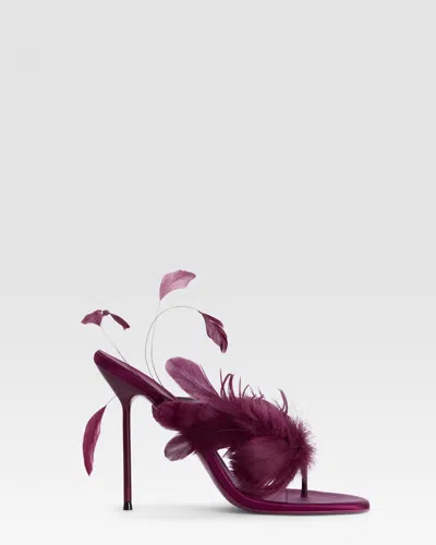 Paris Texas Satin Mule With Feather In Purple