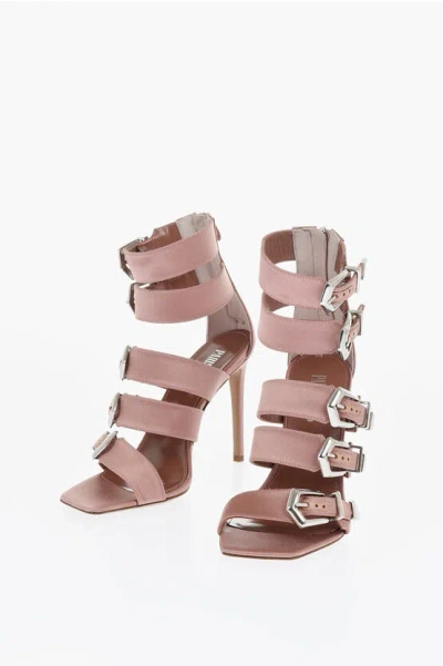 Paris Texas Satin Ursula Sandals With Buckles Heel 10 Cm In Pink