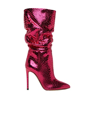 Paris Texas Serpentine Embossed Boots In Red