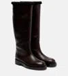 Paris Texas Shearling-trimmed Leather Knee-high Boots In Brown