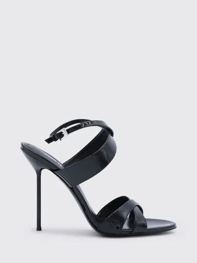 Paris Texas Lidia Black Sandals With High Stiletto Heel And Criss-crossed Ankle Strap In Patent Leather Woman