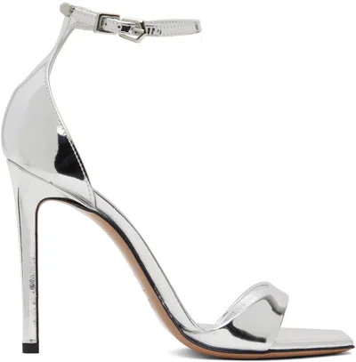 Paris Texas 105mm Stiletto Mirror Leather Sandals In Silver