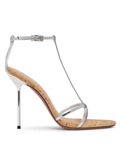 Paris Texas Silver T-strap Sandals In White