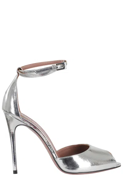 Paris Texas Silver Vera Open Toe 105 Ankle-strap Leather Sandals In Animal Print