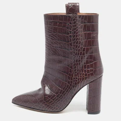 Pre-owned Paris Texas Size 36 Brown Croc Embossed Leather Ankle Length Boots