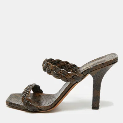 Pre-owned Paris Texas Size 36 Brown Python Embossed Leather Slide Sandals