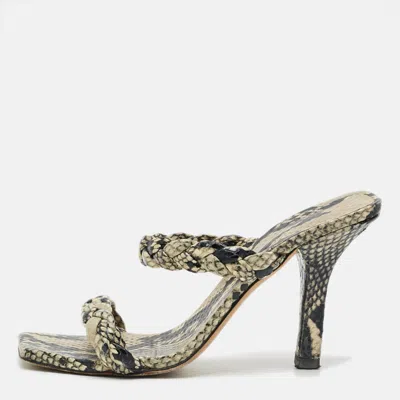 Pre-owned Paris Texas Size 36 Grey/black Python Embossed Leather Slide Sandals In Gray