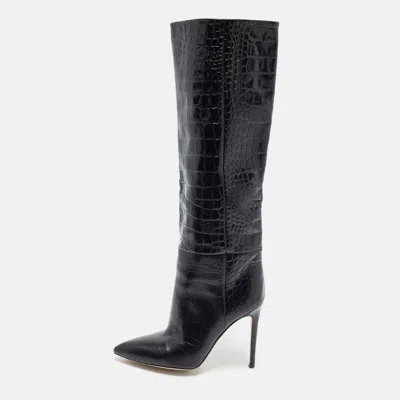 Pre-owned Paris Texas Size 37 Black Croc Embossed Leather Knee Length Boots