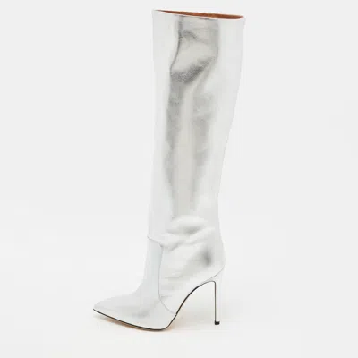 Pre-owned Paris Texas Size 37.5 Silver Leather Knee Length Boots