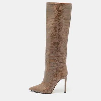 Pre-owned Paris Texas Size 38 Brown Croc Embossed Leather Knee Length Boots