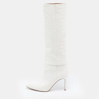 Pre-owned Paris Texas Size 38 Cream Croc Embossed Leather Knee Length Boots