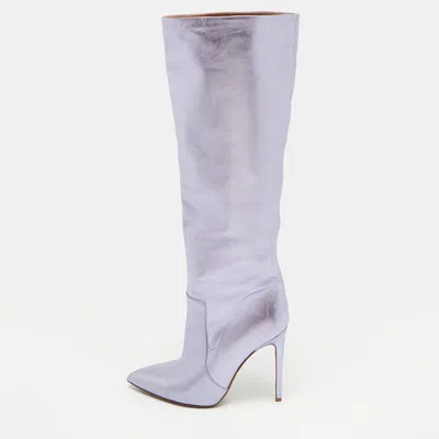 Pre-owned Paris Texas Size 38 Metallic Purple Leather Knee Length Boots In Silver