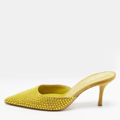 Pre-owned Paris Texas Size 38 Yellow Suede Crystal Embellished Mules