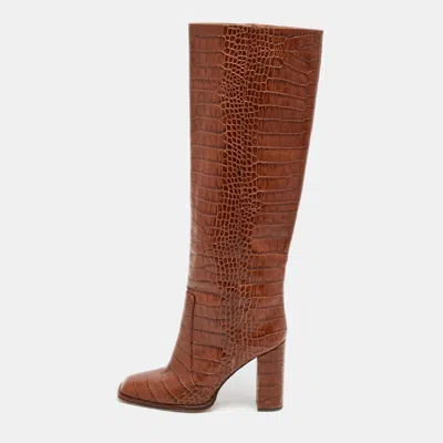 Pre-owned Paris Texas Size 39 Brown Croc Embossed Leather Knee Length Boots