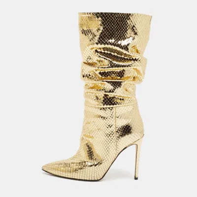 Pre-owned Paris Texas Size 39 Gold Python Embossed Leather Mid Calf Boots