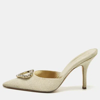 Pre-owned Paris Texas Size 40.5 Metallic Glitter And Suede Mules In Silver