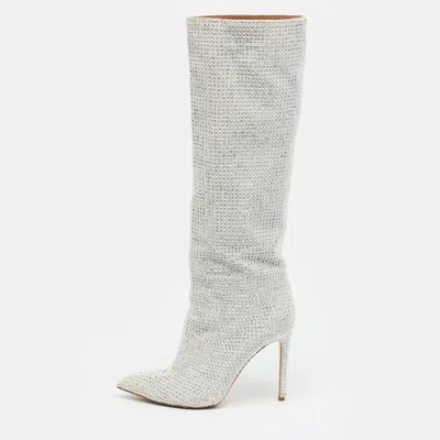 Pre-owned Paris Texas Size 41 Grey Suede Crystal Embellished Stiletto Boots In Gray