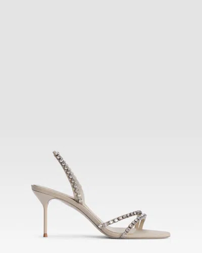 Paris Texas Slingback Sandals In Ebony Crepe Satin With Stud Detailing In Neutral