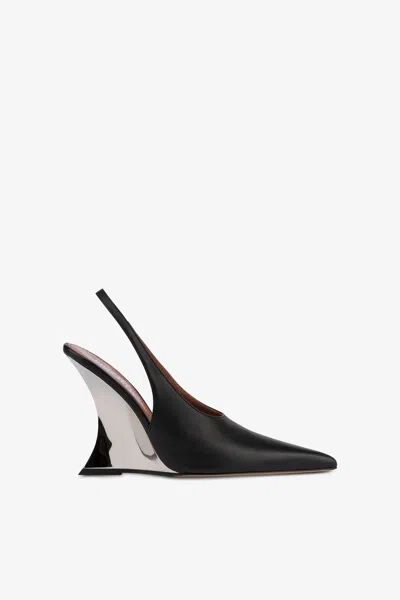 Paris Texas Slingbacks In Black And Silver Leather