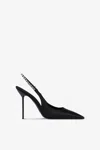 Paris Texas Slingbacks In Black Satin With Stud Detailing.