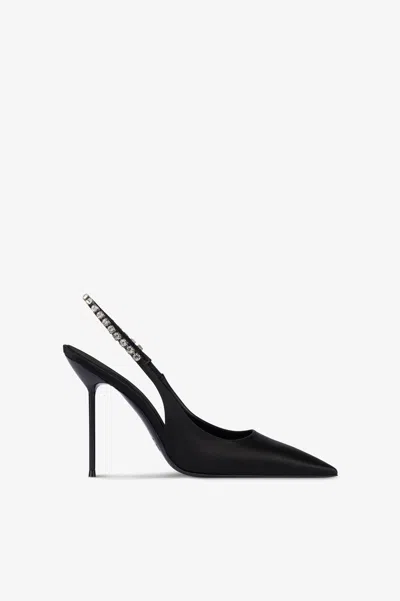 Paris Texas Slingbacks In Black Satin With Stud Detailing.