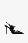 Paris Texas Slingbacks In Black Satin With Stud Detailing. In Black