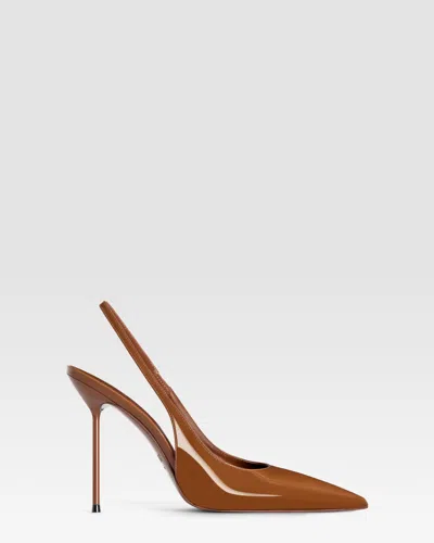 Paris Texas Slingbacks In Coffee Patent Leather In Brown