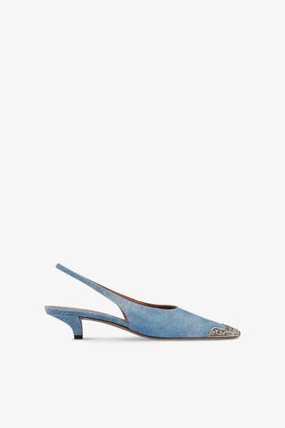 Paris Texas Slingbacks In Denim Suede Leather In Blue