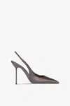 Paris Texas Slingbacks In Grey Satin With Stud Detailing.